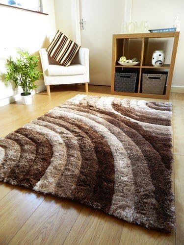 NEW BEIGE BROWN COLOURFUL LUXURIOUS THICK PILE RUG MODERN RETRO DESIGN SOFT SILKY CONTEMPORARY SHAGGY RUGS MATS UK 120 X 170 CM