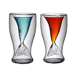 Mermaid Glasses for Father’s Day Gifts,2 Pack 3.4oz Mermaid Wine Glasses,Mermaid Mugs for Women,Funny Shot Glass for Beer Whiskey Cocktail,Double Wall/Layer Crystal Mermaid Tail Cup for Girls