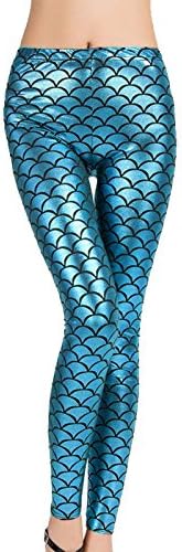 METLUQ M0D4Kids Girls Fish Scale Leggings Mermaid Stretch Foil Wet Shiny Disco Party Pants
