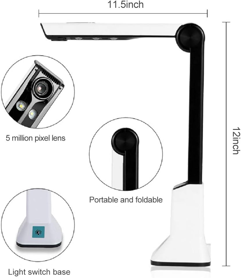Document Camera Stand for Teachers Laptop, USB Portable High-Definition Scanner Office Classrooms with Real-time Projection Video Recording Versatility A4 Format, OCR Multi-Language Recognition,etc: Kitchen & Dining