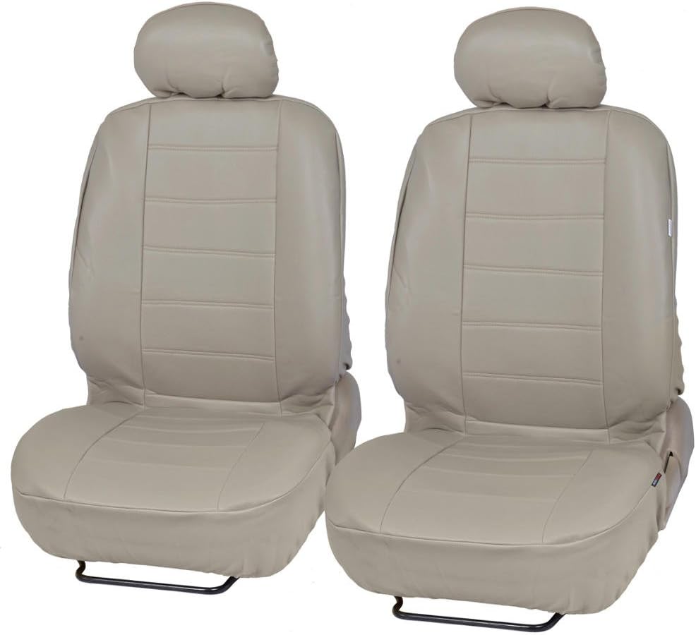 Custom Auto Crews - Taupe Beige PU Leather Seat Covers Front Pair Set of 2 - Leatherette Grade