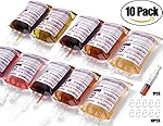 Lightopia Reusable Live Blood Bag for Halloween Party Christmas, Theme Parties Vampire Blood Bags with Syringe Set 300MLx10 Bags, 10 Ounce (Drink Bag Set, 10 Pack)