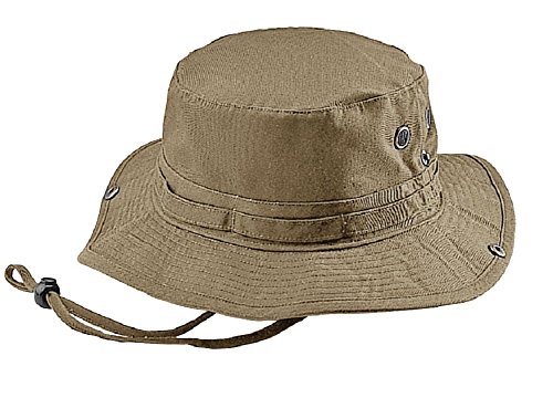 Wholesale Washed Cotton Fishing Hunting Hiking Outdoor Bucket Hat w/ Chin Cord (Khaki, Size M) - 21914