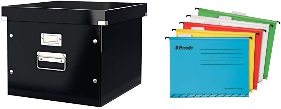 LeitzSuspension File Box, A4, Click and Store Range 60460095 - Black & Esselte 93042 Classic A4 Vertical Suspension Files - Assorted Colours, Pack of 10