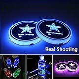 2pcs LED Car Cup Holder Lights for NFL-Dallas Cowboys, 7 Colors Changing USB Charging Mat Luminescent Cup Pad, LED Interior Atmosphere Lamp,We are More Loyal Fans