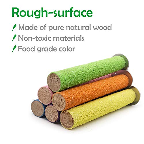 LiMio Bird Perch Parakeet Toys Conures Stand 6 PCS Rough Sand Wood Perch Parrot Cage Accessories