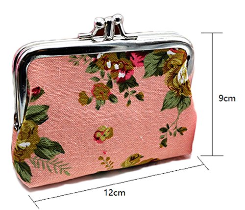 iSuperb Coin Pouch Purse Cute Double-layer Rose Pattern Canvas Gift Jewelry Cards Trinkets Pouch Clasp Closure Wallet (Pink)