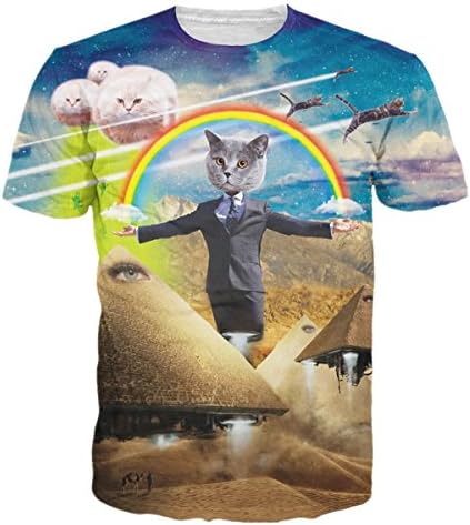 HWHColor Boys Girls Cat Dance in Rainbow Graphic Tee Funny Short Sleeve Shirt