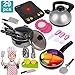 Kids Kitchen Pretend Play Set - 29Pcs Kitchen Toys Including Induction Cooker with Light Sound, Apron&Chef Hat, Cookware Utensils, Cutting Food Playset Accessories for Toddlers Girls Boy Birthday Gift