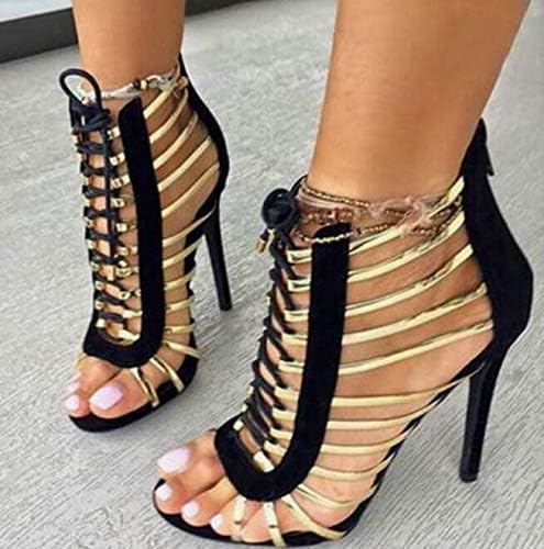 Summer Womens Peep Toe Buckle Strap Back Zip Stilettos High Heel Sandals Shoes