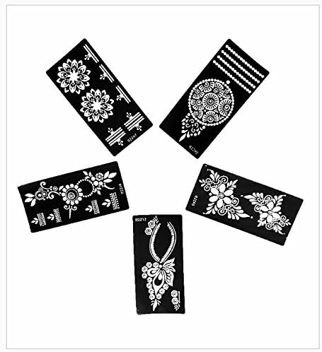 5pc Blossom, Decoration, Legs, Arms, Back, Shoulders, Chest, Indian Arabian Tattoo Reusable Stencils Stickers To Draw Around