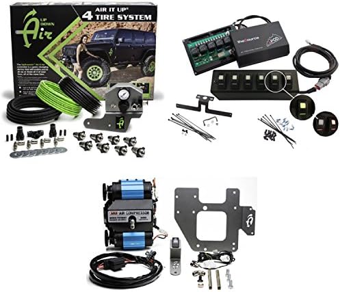 Up Down Air 22-7810/69-0717 Air it up 4 Tire On Board Air Delivery w/ARB CKMTA12 Compressor &amp; sPOD 600-07LT-LED-A Double LED Contura Rocker All Amber 6 Switch &amp; Source System for 07-08 Wrangler JK