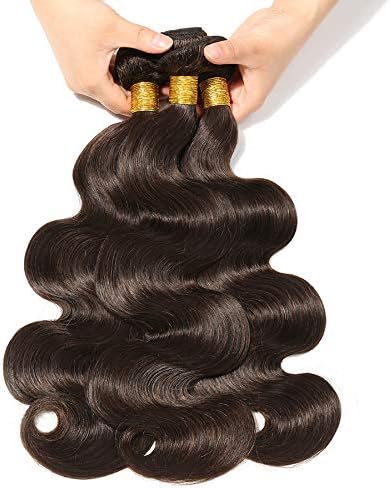 Peruvian Body Wave Human Hair Weave Dark Brown Curly Hair Extensions Human Hair Full Head 3 Bundles Double Weft Human Hair For Black Women (18 20 22 inch,#2)