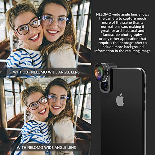 NELOMO Cellphone Camera lens 4 in 1 Phone Lenses Kit Compatible with Iphone XS XR X 8 Samsung Galaxy S9 S8 Huawei P20 P10 20X Macro Lens, 2.0X Zoom Telephoto Lens, 138°Wide Angle Lens, 198°Fisheye Len