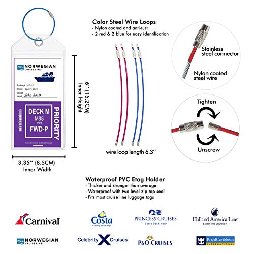 Cruise Luggage Tags & Lanyards with Waterproof ID Key Card Holder. Matching Retractable Badge Reel. Essential Cruise Ship Accessories. 2 Lanyards + 4 Etag Holders. Anchor Helm 1 Blue & 1 Lite Blue