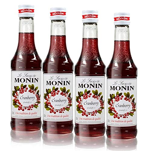 4x Monin Cranberry Sirup, 250 ml Flasche - für Cocktails, zum Kaffee oder Kochen