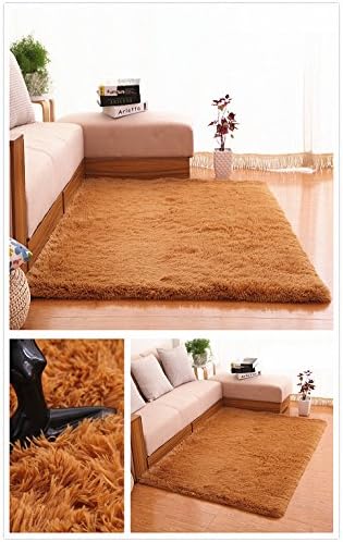 HANYUN Super Soft Modern Living Room Bedroom Anti-skid Shag Area Rug Carpet 3-Feet By 5-Feet/100cm x 160cm x 4.5cm (Khaki)