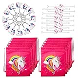 Unicorn Party Favors Pack with Unicorn Goodie Bags, Unicorn Bracelets, and Unicorn Keychains for 12 Kids