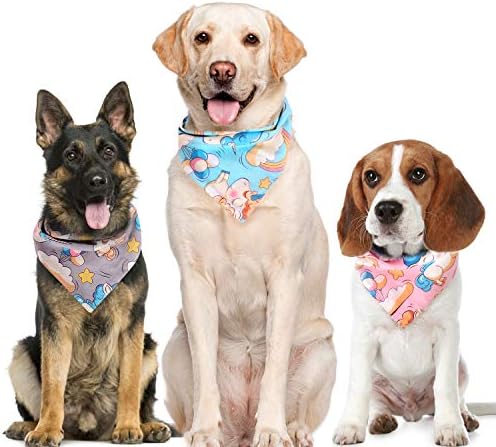 MIEVERY Dog Bandanas Cotton Cute Unicorn Reversible Scarfs Pet Triangle Bibs Puppies Kerchief Suitable for Small to Large Dogs and Cats 3 Pack Red Blue Pink