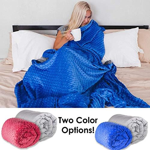 Sleepah Weighted Blanket (18lb with Cover) Blanket - Includes Soft Fluffy Minky Warm Cover (Washable/Removable) Heavy Blanket (Blue & Grey)