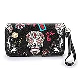 Cowgirl Trendy Western Purse Sugar Skull, Cross Clutch Wallet Day of the Dead Wristlet