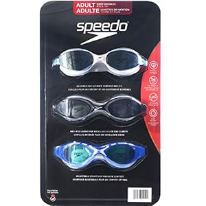 Speedo Anti-Fog UV Protect Latex Free Adult Swimming Goggles 3 Pack (White, Black and Blue)