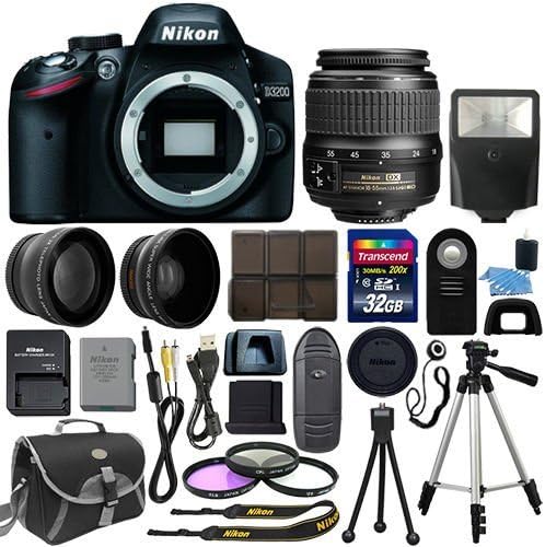 Nikon D3200 Digital SLR Camera Body Bundle with Lens Kit 18-55mm VR Lens, 52mm Telephoto and Wide Angle Lenses and Accessory Kit