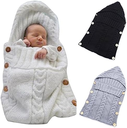 Newborn Wrap Blanket Toddler Baby Wool Knit Blanket Sleeping Bag Sack Stroller Wrap Baby Swaddle (White)