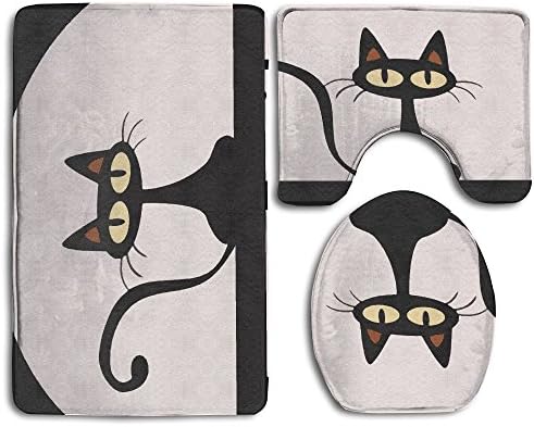 QDXY Cute Black Cat Bathroom Accessories Bath Rug Sets 3 Piece Bathroom Non-Slip Floor Mats Pedestal Rug + Lid Toilet Cover + Bath Mat