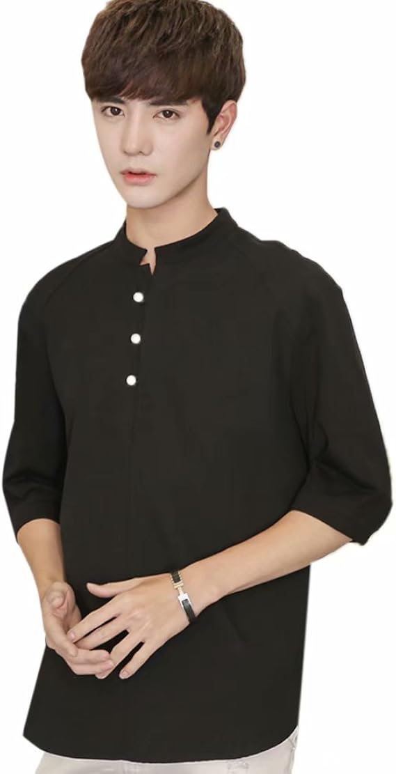 Amazon Japhot リネンシャツ メンズ 7分袖 ワイシャツ 綿麻 Tシャツ ゆったり クールビズ 夏 スウェット 丸首 通気 無地 大きいサイズ Tシャツ カットソー 通販