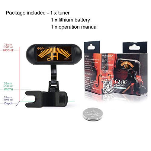 Rinastore Professional Violin Viola Tuner, Clip-On Large LCD Screen Tuner (Black) - Thumbnail 6