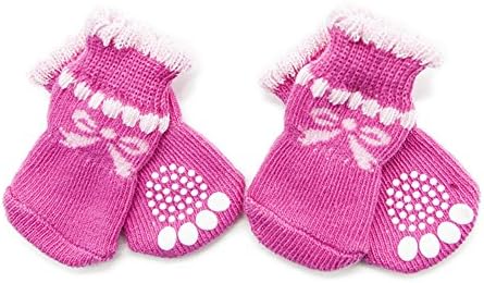 Fairy Pet Pink Ribbon Knot Puppy Dog Non-Slip Socks Slippers Knit Shoes Boots Nonslip Breathable Soft Socks