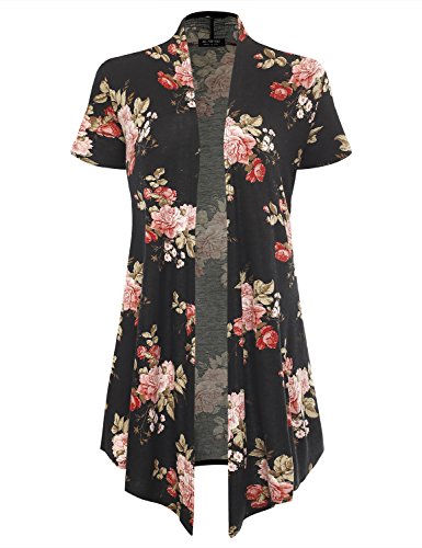 All for You Women's Soft Drape Floral Cardigan Short Sleeve Black 6403 XXX-Large