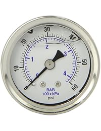 Pic Gauge 202l 158d Glycerin relleno de centro Industrial Back Mount Medidor de presión con acero inoxidable caso, latón Internals, lente de plástico, 1 1 2" Dial Rango de tamaño, tamaño 1 8" macho NPT Conexión, 0 60 PSI