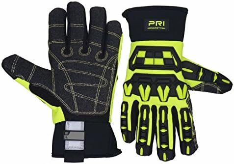 Mechanic Safety Work Impact Glove, Heavy Duty Utility Cut Resistance Level 3 Aramid Fabric Palm Black HI-VIS Yellow (Medium)