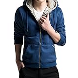 Unko Men's Casual Faux Fur Hoodies Outwear Sweatshirt M Blue