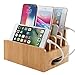 Bamboo Wooden Charging Station for Multiple Device Holder, Desktop Docking Stations Organizer Stand Compatible with Phone, Tablet, Smart Watch and Other Smart Devices (NO Include USB Charger)