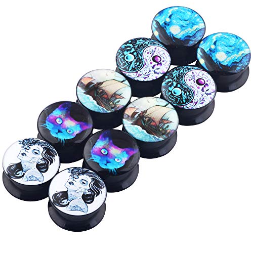 TIANCI FBYJS 5 Pairs Ear Gauge Plugs Black Acrylic Screw Fit Ear Plug Flesh Tunnel Body Piercing Jewelry (8mm=0g)