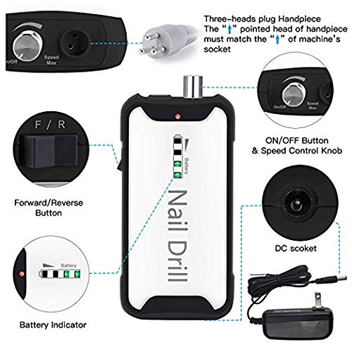 35000RPM Nail Drill - Rechargeable Portable Nail Drill File Wireless Cordless Electric Nail Drill Machine Brushless Nail Drill Handpiece Professional Drill Bits Set - Thumbnail 3