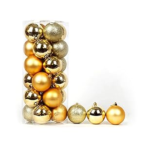 SUNHAON Kerstballen, Kerstboom Decoraties, Barreled Christmas Balls 24 Bright Balls, Electroplated Christmas Balls geel
