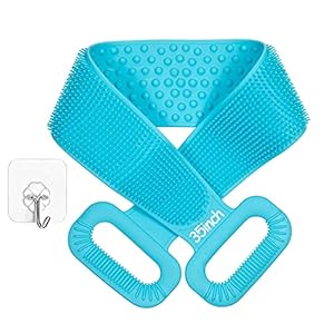 2-in-1-Silicone-Bath-Towel-Back-Scrubber-Shower-Brush-Dual-Sided-Shower-Towel-Brush-Exfoliating-Body-Brush-Massage-Particles-Blue-35inch Extra Long Silicone Back Scrubber for Use In Shower, Dual-Sided Body Bath Brush for Exfoliating, Men/Women Deep Clean…