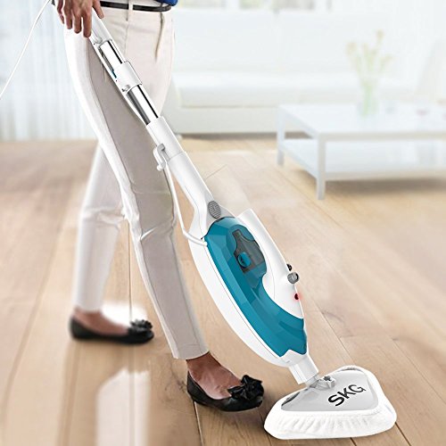 SKG 1500W Powerful Non-Chemical 212F Hot Steam Mops & Carpet and Floor Cleaning Machines (6-in-1 Accessories & 3 Microfiber Pads Included) - Steam Cleaners Machine