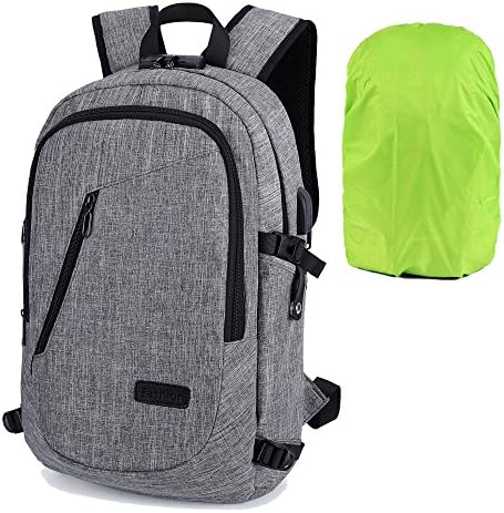 Anti-theft Travel Backpack Business Laptop Backpack Knapsack With USB Charge Charging Port & Headphone port Water Resistant Polyester School Bookbag Fits 12-15.6inch laptop and Notebook (Grey)