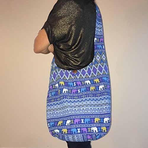 Thai Cotton Hippie Hobo Sling Crossbody Bag Messenger Purse Ethnic Elephant Parade (Blue)