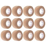 Pangda 12 Pieces Adhesive Bandage Wrap Stretch Self-Adherent Tape for Sports, Wrist, Ankle, 5 Yards Each (1 inch, Skin Color)