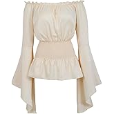Kranchungel Pirate Shirt for Women Costume: Renaissance Peasant Blouse Off Shoulder Trumpet Sleeve Shirt for Themed Events