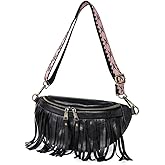 EDIWER Sling Crossbody Bag for Women Vintage Hobo Bag Leather Chest Bag Fringe Shoulder Handbag Fanny Pack with Guitar Strap