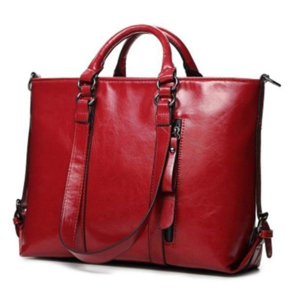 Dayfine Women's Vintage Solid Large Casual Tote Handbag PU Leather Crossbody Bag Shoulder Bag Shopping Bag (Red)