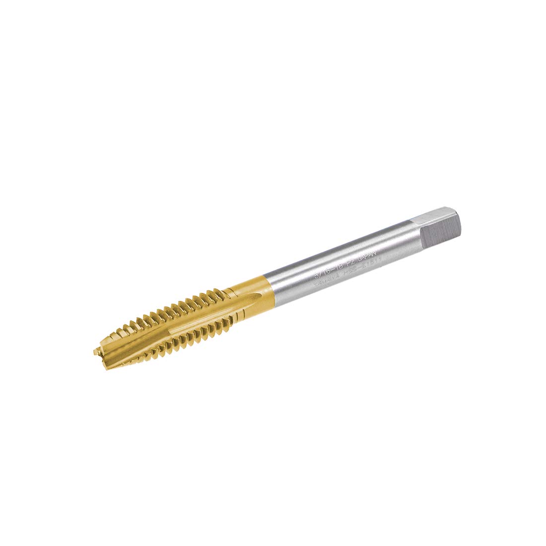 sourcing map Spiral Point Plug Threading Tap UNC 5/16-18 Thread, Ground Threads H2 3 Flutes, High Speed Steel HSS 6542, Titanium Coated, Round Shank with Square End