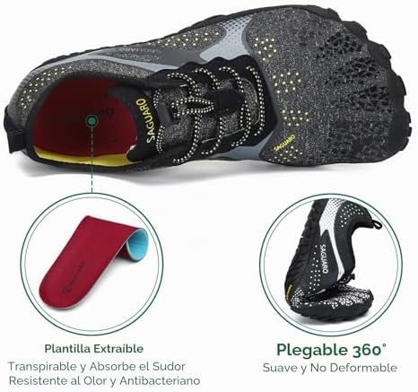 Hombre Barefoot Zapatillas Minimalistas Mujer Antideslizante Zapatos Barefoot para Zero Drop Soles Negro Ahumado,Gr.39
